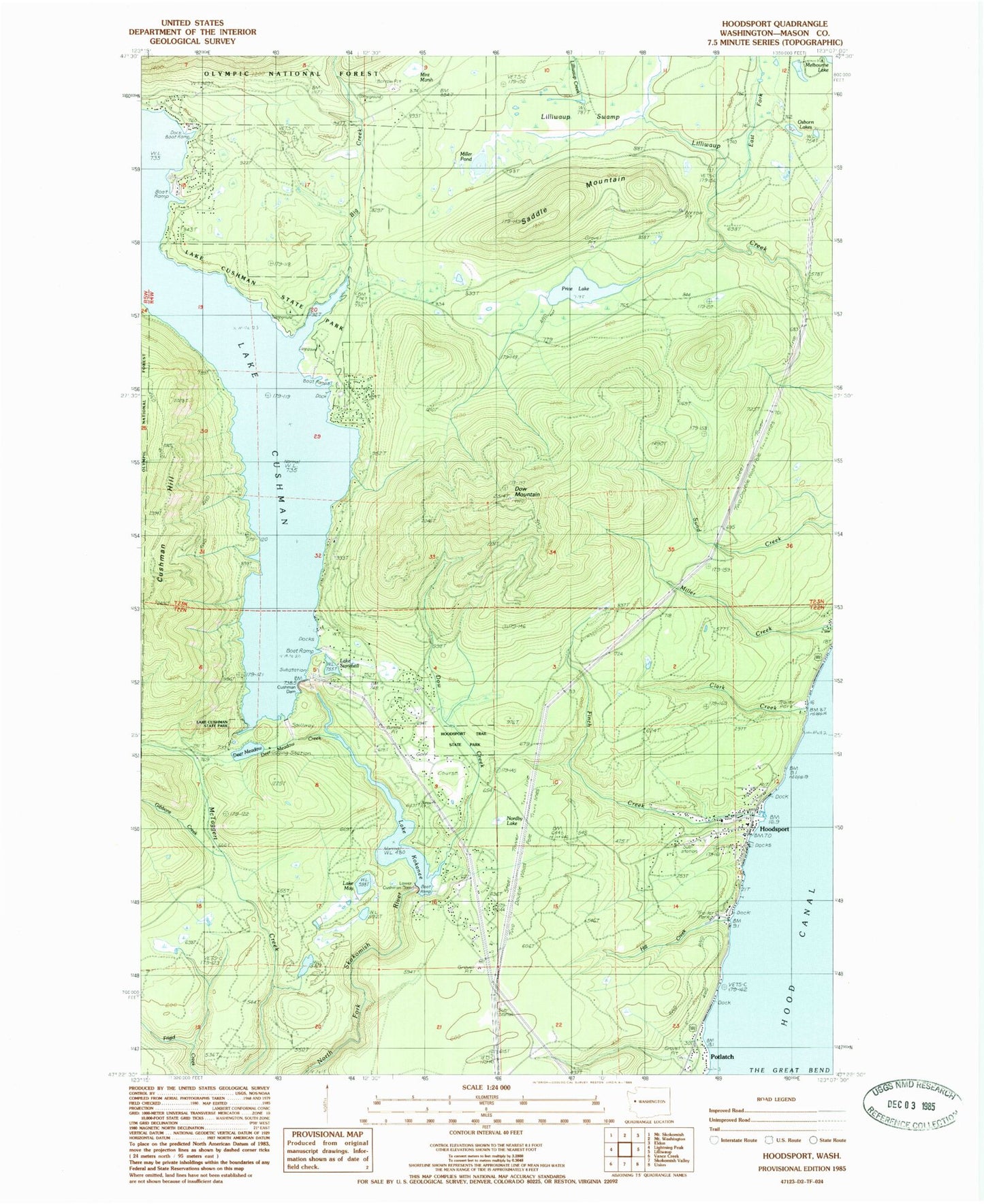 Classic USGS Hoodsport Washington 7.5'x7.5' Topo Map Image