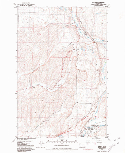Classic USGS Hooper Washington 7.5'x7.5' Topo Map Image