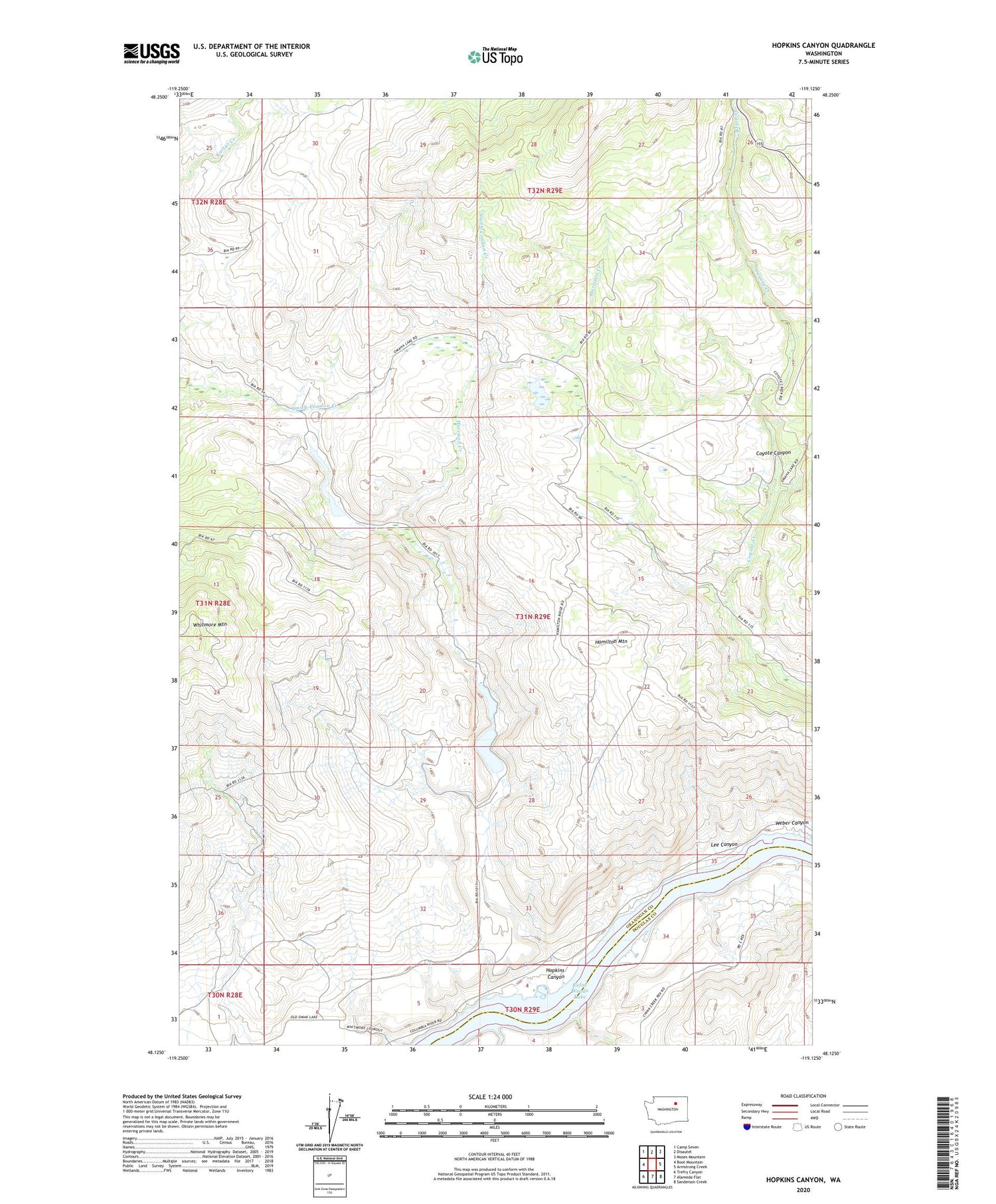 Hopkins Canyon Washington US Topo Map Image
