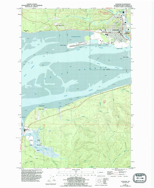 Classic USGS Hoquiam Washington 7.5'x7.5' Topo Map Image