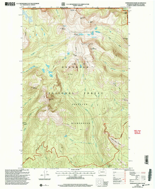 Classic USGS Horseshoe Basin Washington 7.5'x7.5' Topo Map Image