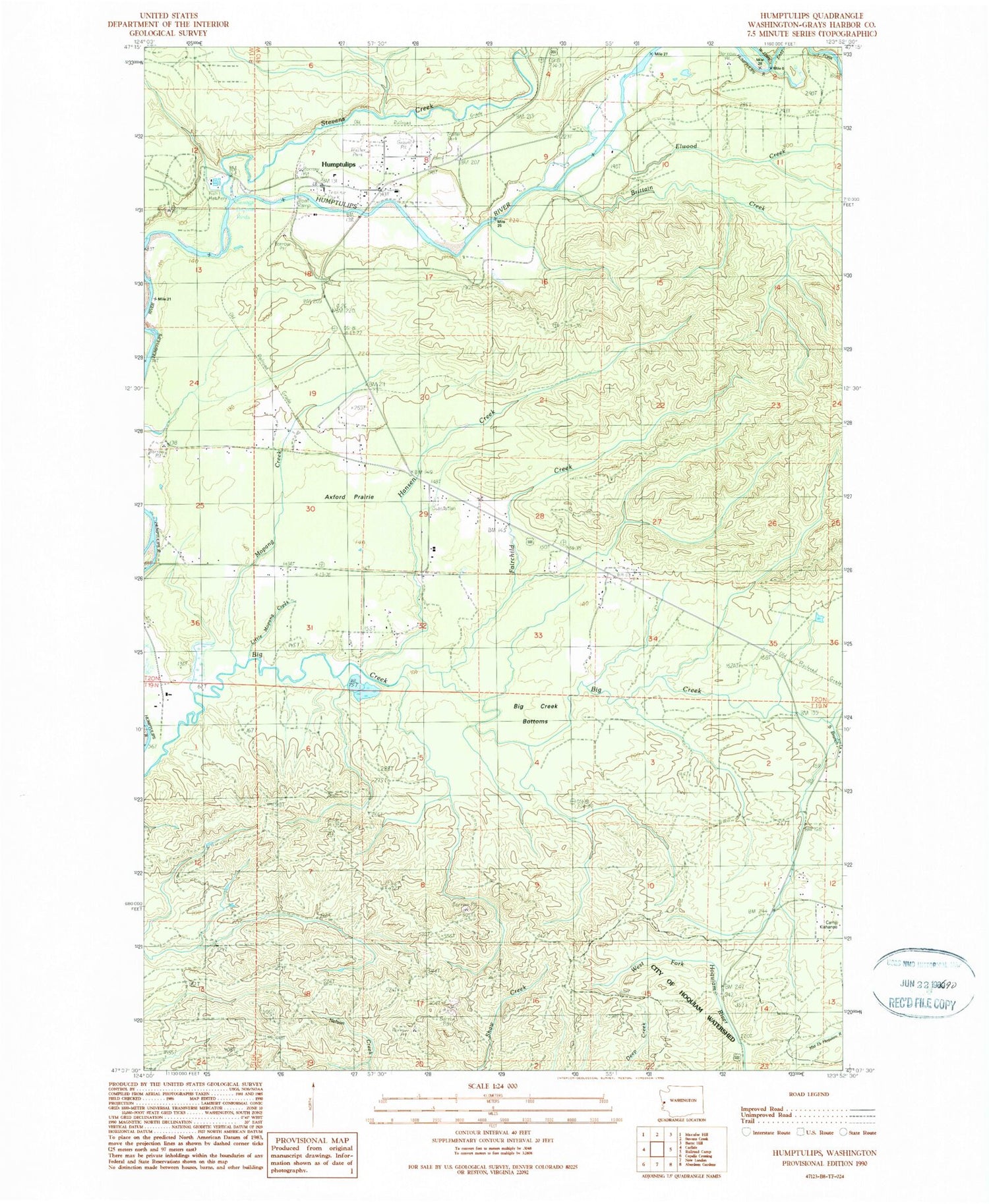 Classic USGS Humptulips Washington 7.5'x7.5' Topo Map Image