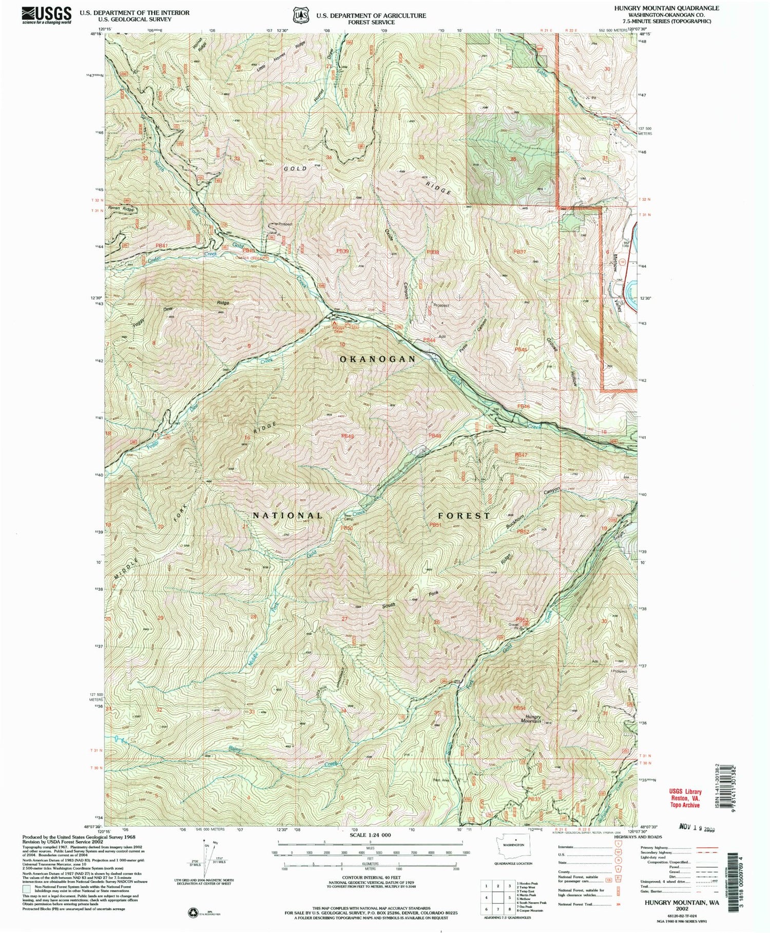 Classic USGS Hunger Mountain Washington 7.5'x7.5' Topo Map Image