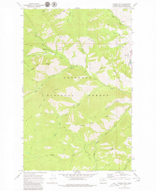 Classic USGS Hungry Mountain Washington 7.5'x7.5' Topo Map Image