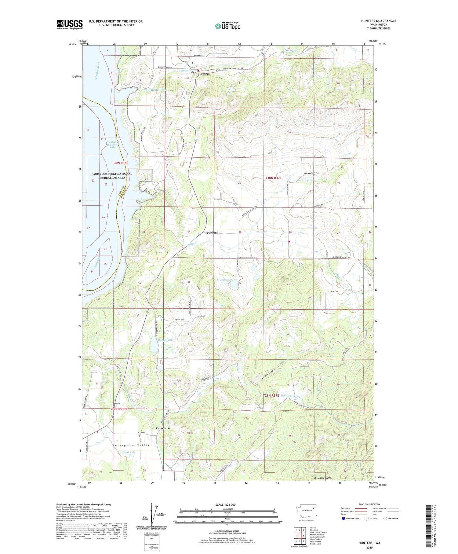Hunters Washington US Topo Map Image