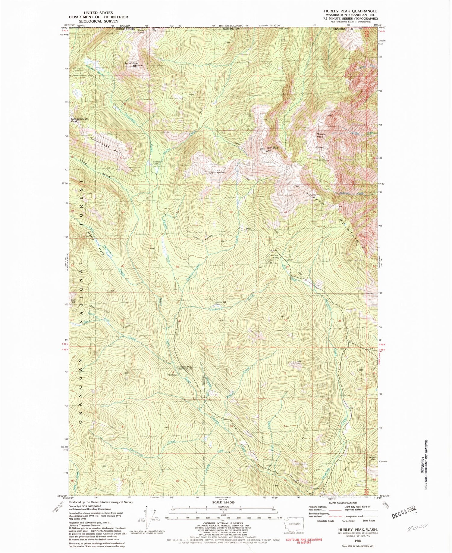 Classic USGS Hurley Peak Washington 7.5'x7.5' Topo Map Image