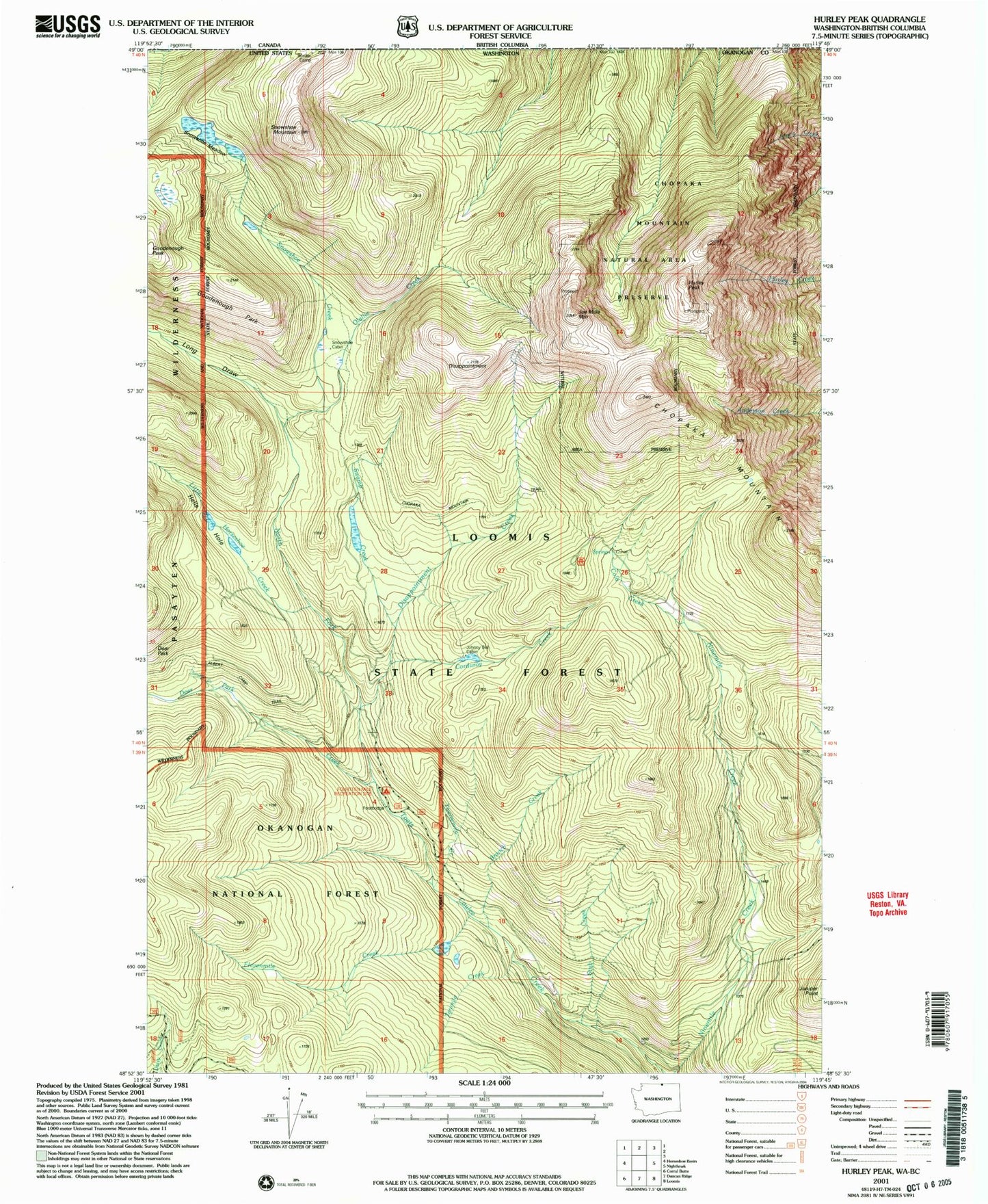 Classic USGS Hurley Peak Washington 7.5'x7.5' Topo Map Image