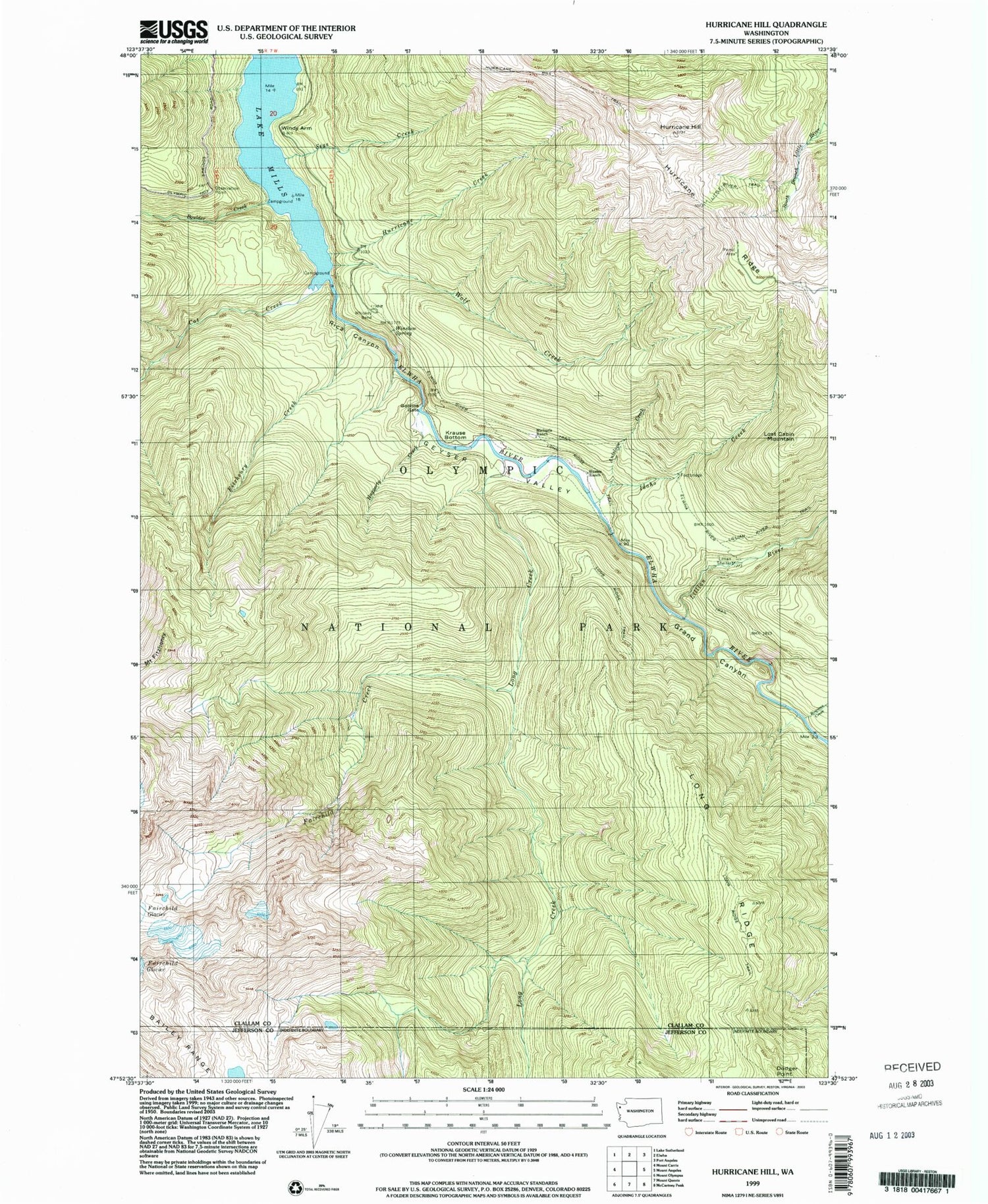 Classic USGS Hurricane Hill Washington 7.5'x7.5' Topo Map Image