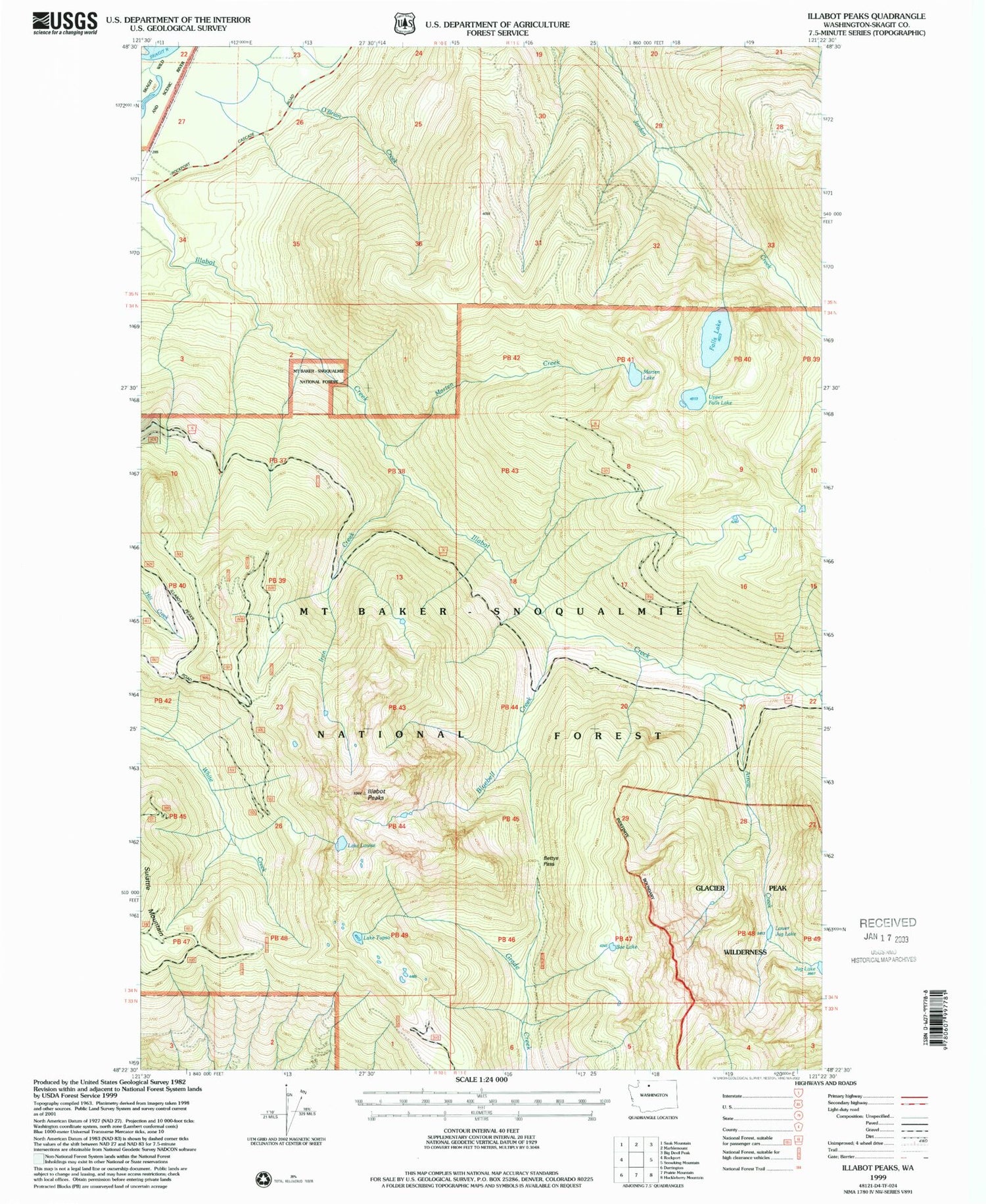 Classic USGS Illabot Peaks Washington 7.5'x7.5' Topo Map Image