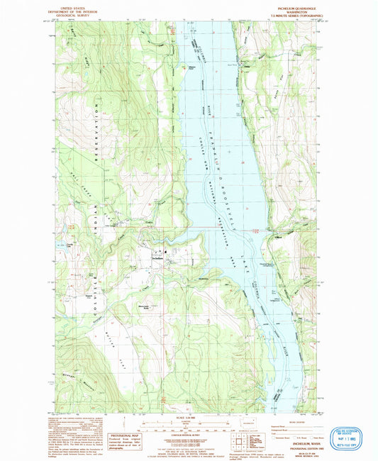 Classic USGS Inchelium Washington 7.5'x7.5' Topo Map Image