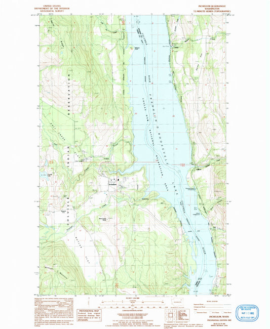 Classic USGS Inchelium Washington 7.5'x7.5' Topo Map Image