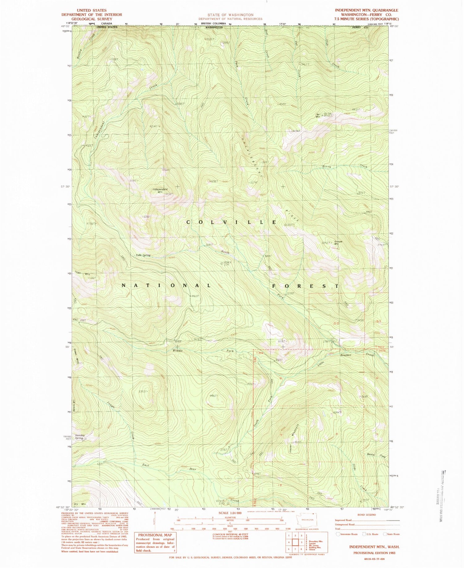 Classic USGS Independent Mountain Washington 7.5'x7.5' Topo Map Image
