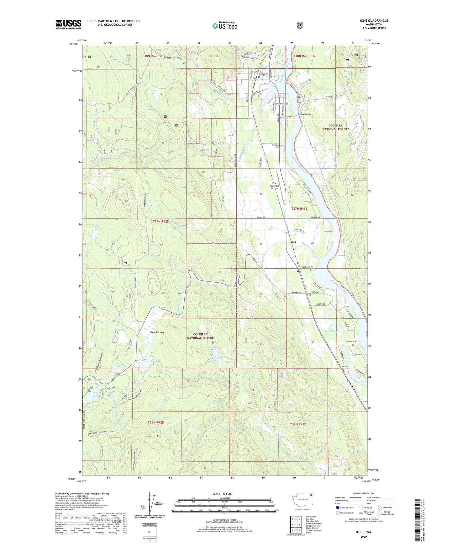 Ione Washington US Topo Map Image