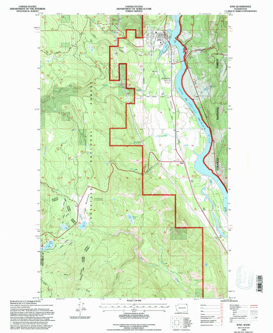 Classic USGS Ione Washington 7.5'x7.5' Topo Map Image