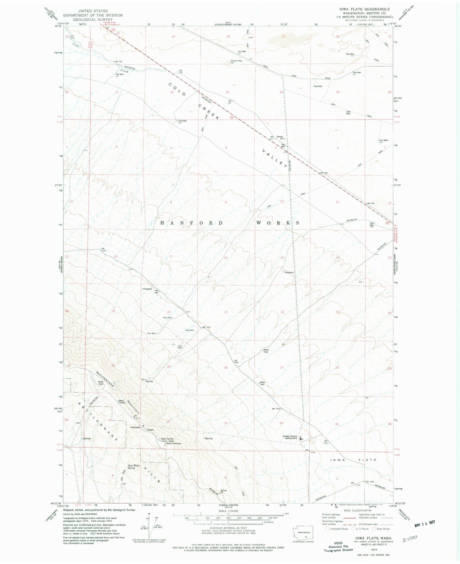 Classic USGS Iowa Flats Washington 7.5'x7.5' Topo Map Image