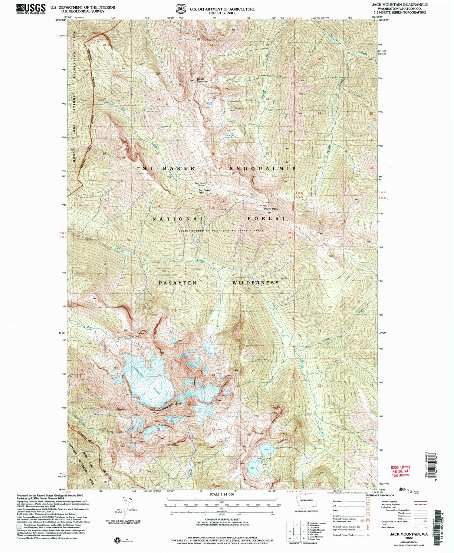 Classic USGS Jack Mountain Washington 7.5'x7.5' Topo Map Image