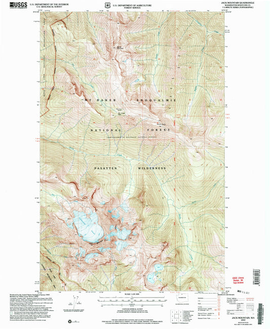 Classic USGS Jack Mountain Washington 7.5'x7.5' Topo Map Image