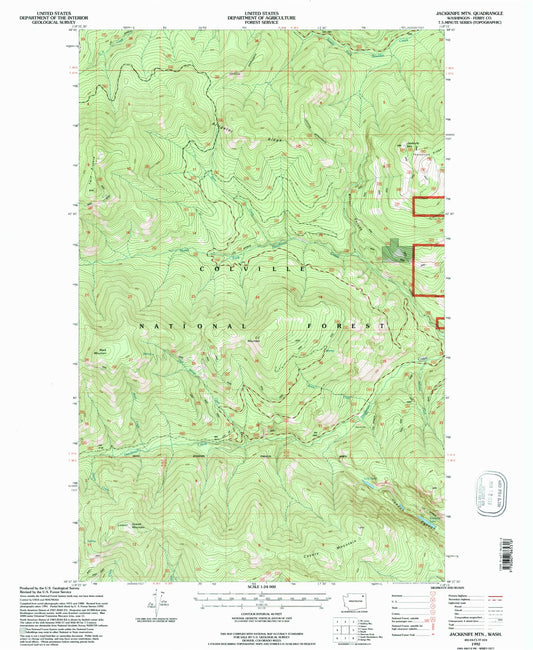 Classic USGS Jackknife Mountain Washington 7.5'x7.5' Topo Map Image