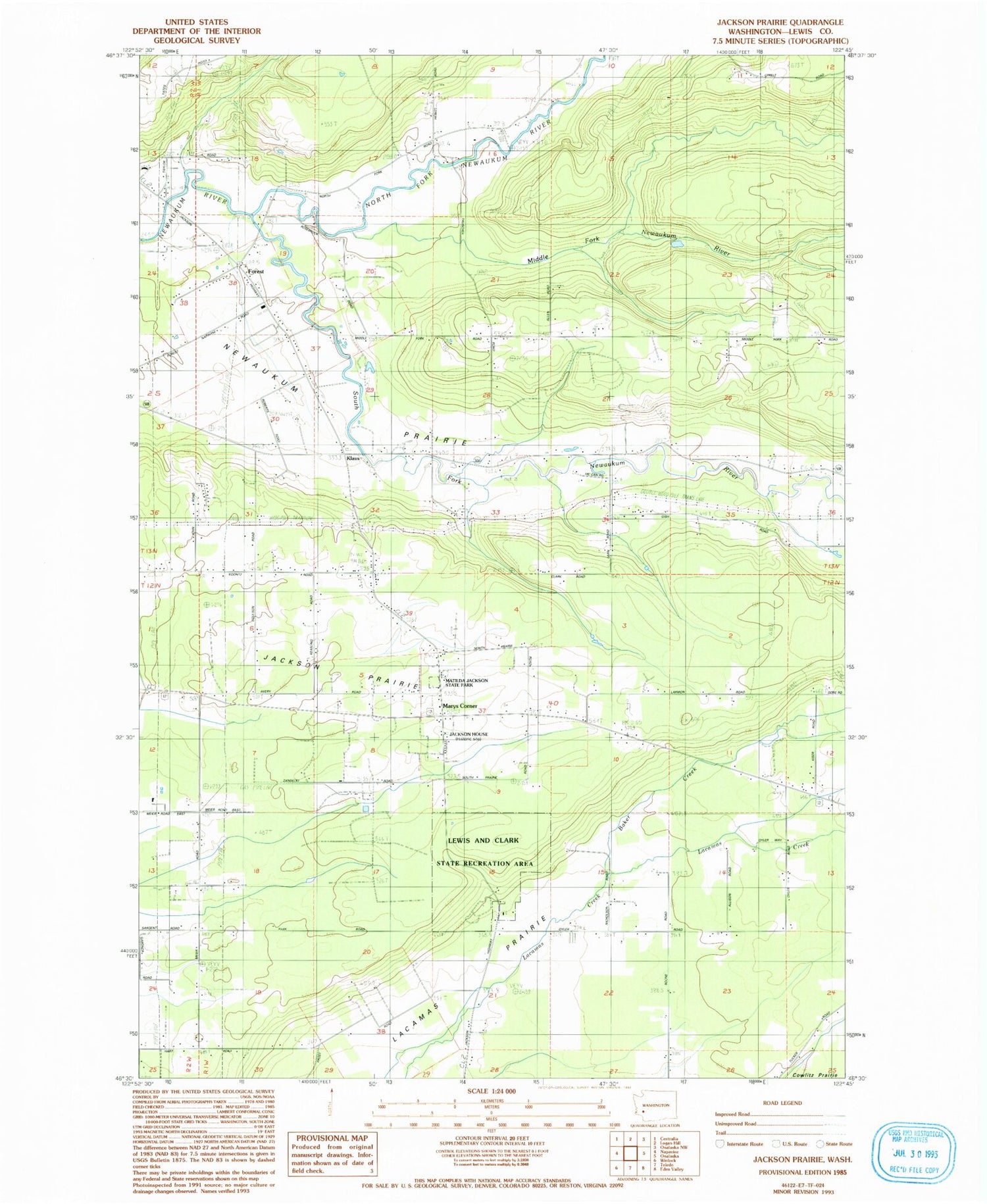 Classic USGS Jackson Prairie Washington 7.5'x7.5' Topo Map Image