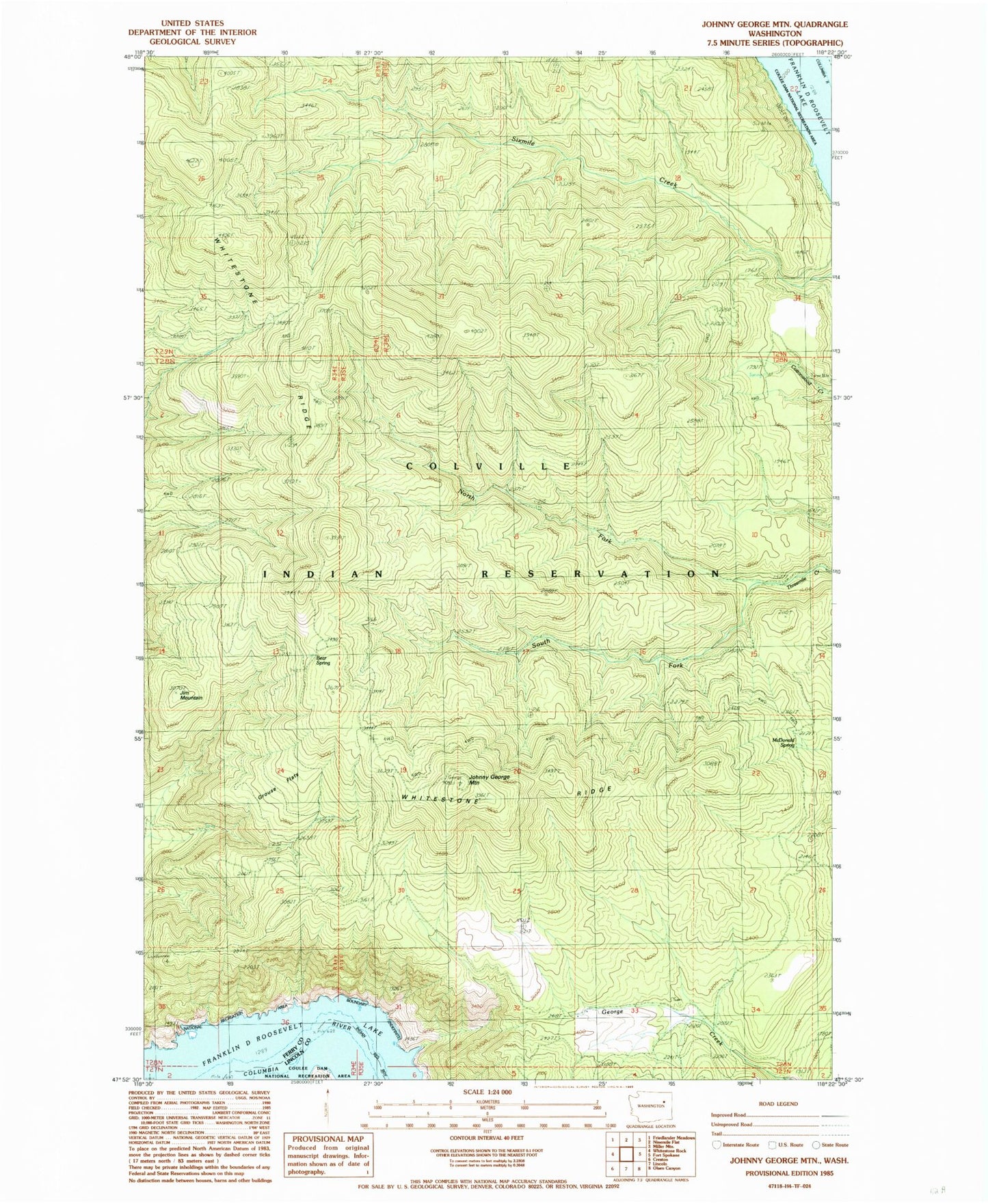 Classic USGS Johnny George Mountain Washington 7.5'x7.5' Topo Map Image