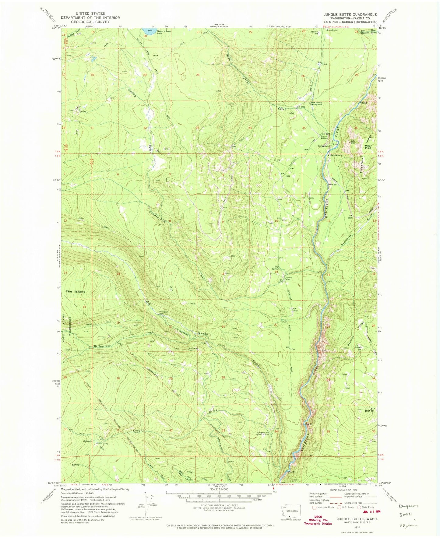 Classic USGS Jungle Butte Washington 7.5'x7.5' Topo Map Image