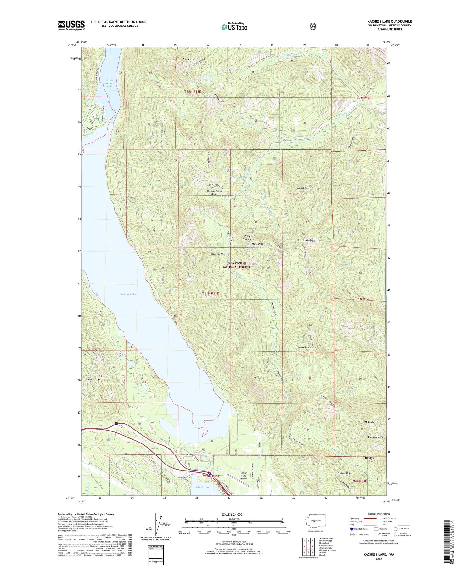 Kachess Lake Washington US Topo Map Image