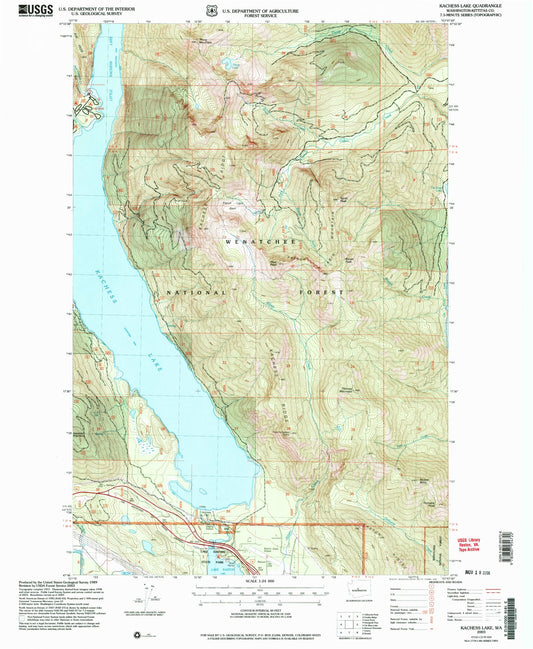 Classic USGS Kachess Lake Washington 7.5'x7.5' Topo Map Image
