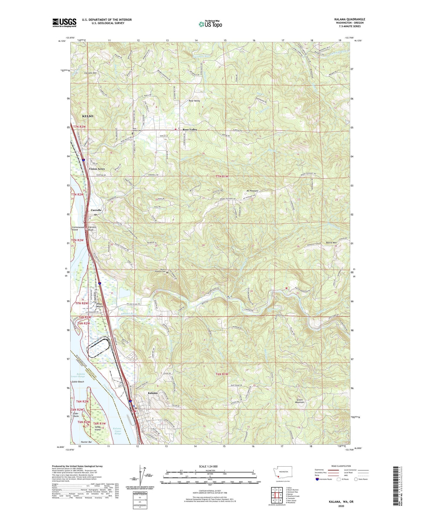 Kalama Washington US Topo Map Image