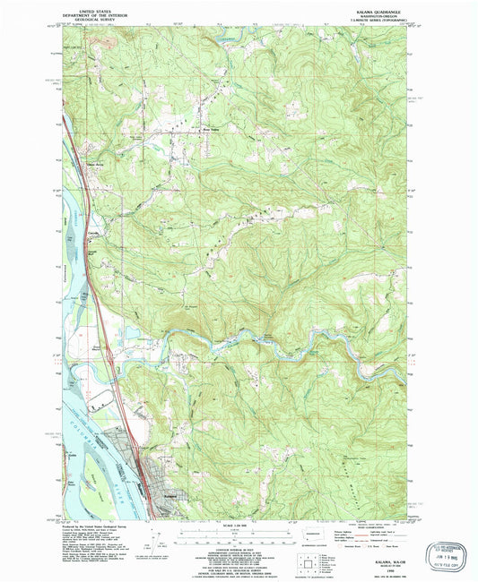 Classic USGS Kalama Washington 7.5'x7.5' Topo Map Image