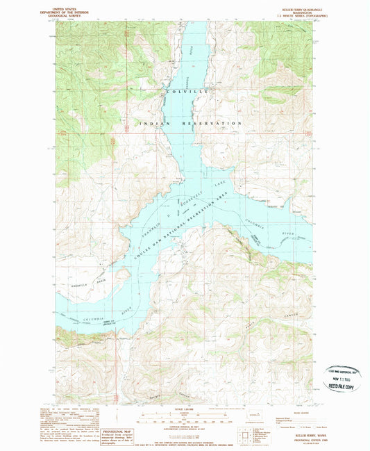Classic USGS Keller Ferry Washington 7.5'x7.5' Topo Map Image