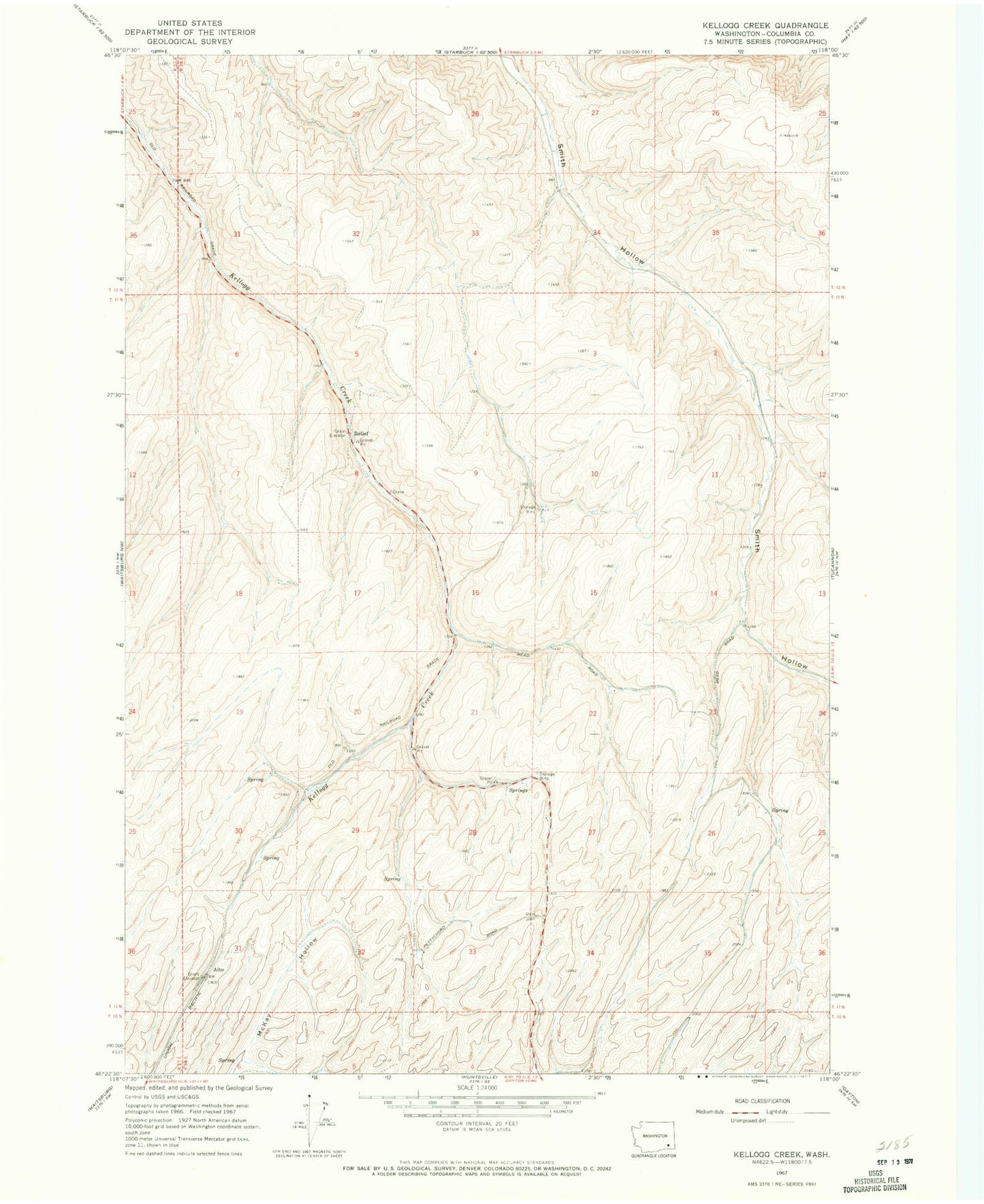 Classic USGS Kellogg Creek Washington 7.5'x7.5' Topo Map Image