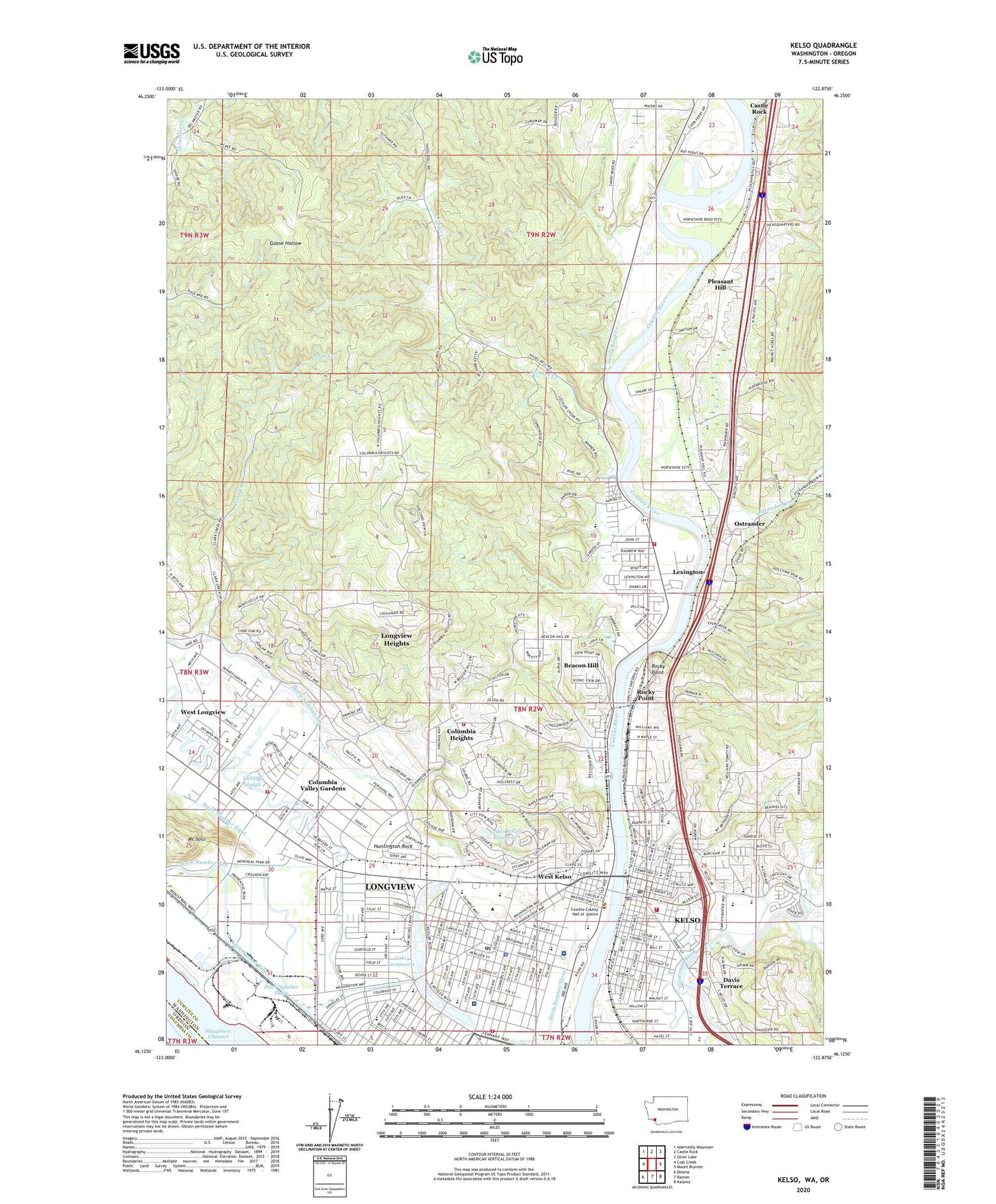 Kelso Washington US Topo Map Image