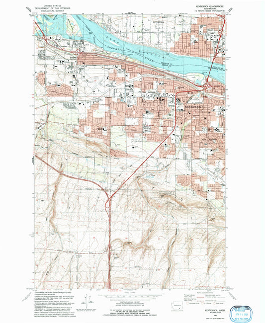Classic USGS Kennewick Washington 7.5'x7.5' Topo Map Image
