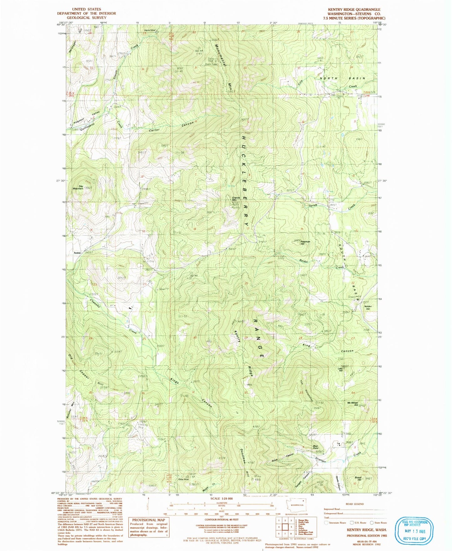 Classic USGS Kentry Ridge Washington 7.5'x7.5' Topo Map Image