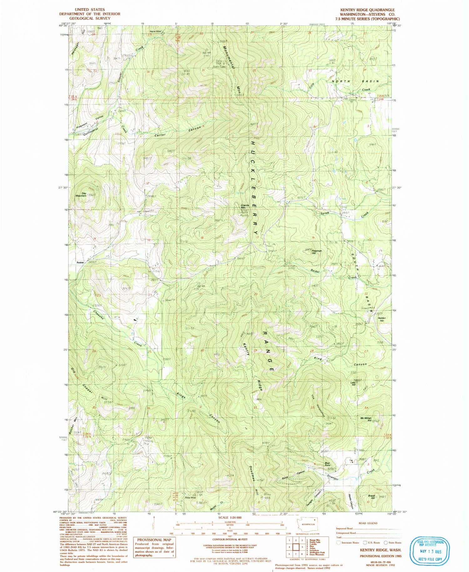 Classic USGS Kentry Ridge Washington 7.5'x7.5' Topo Map Image