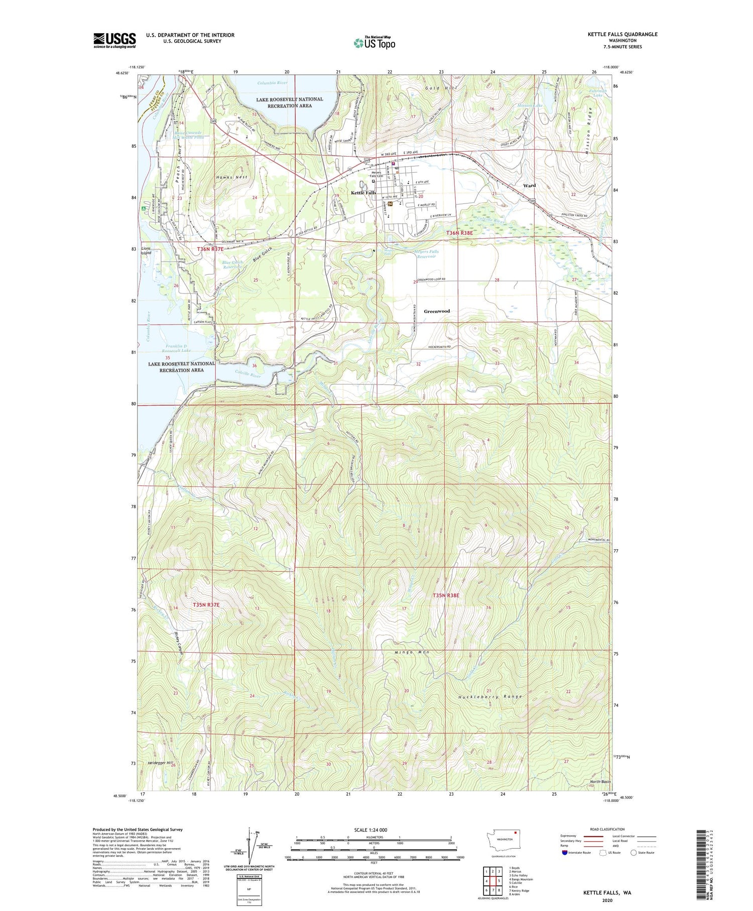 Kettle Falls Washington US Topo Map Image