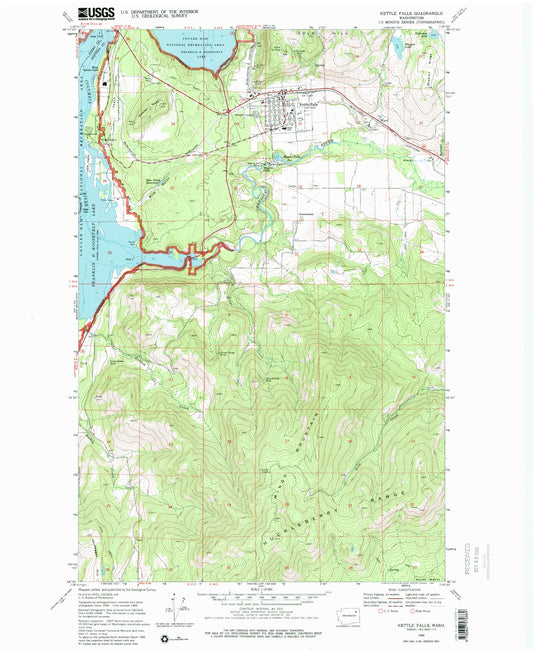 Classic USGS Kettle Falls Washington 7.5'x7.5' Topo Map Image