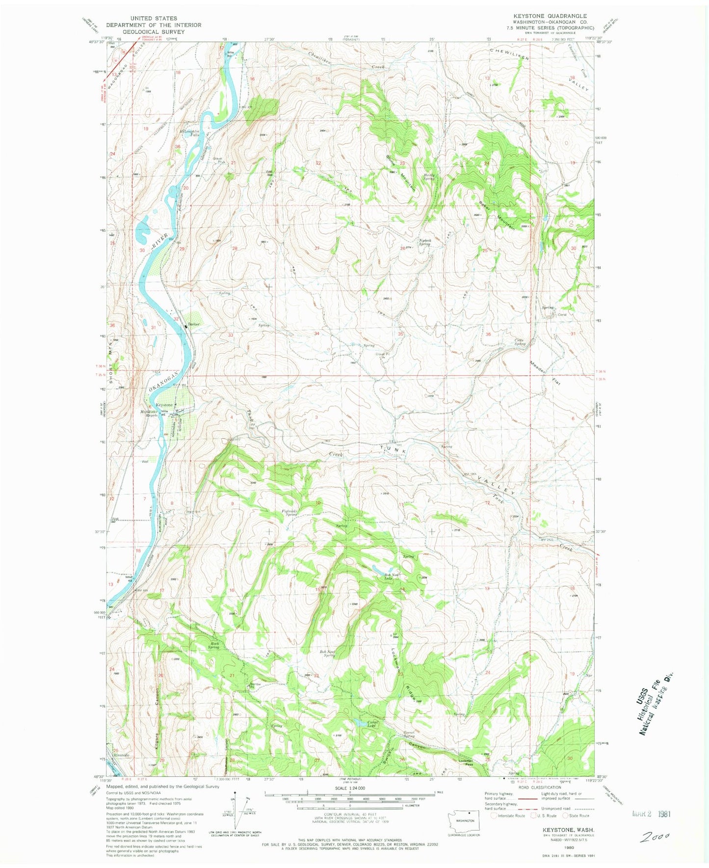 Classic USGS Keystone Washington 7.5'x7.5' Topo Map Image