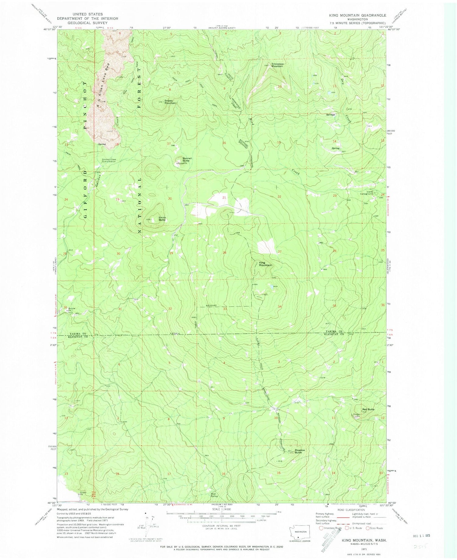 Classic USGS King Mountain Washington 7.5'x7.5' Topo Map Image