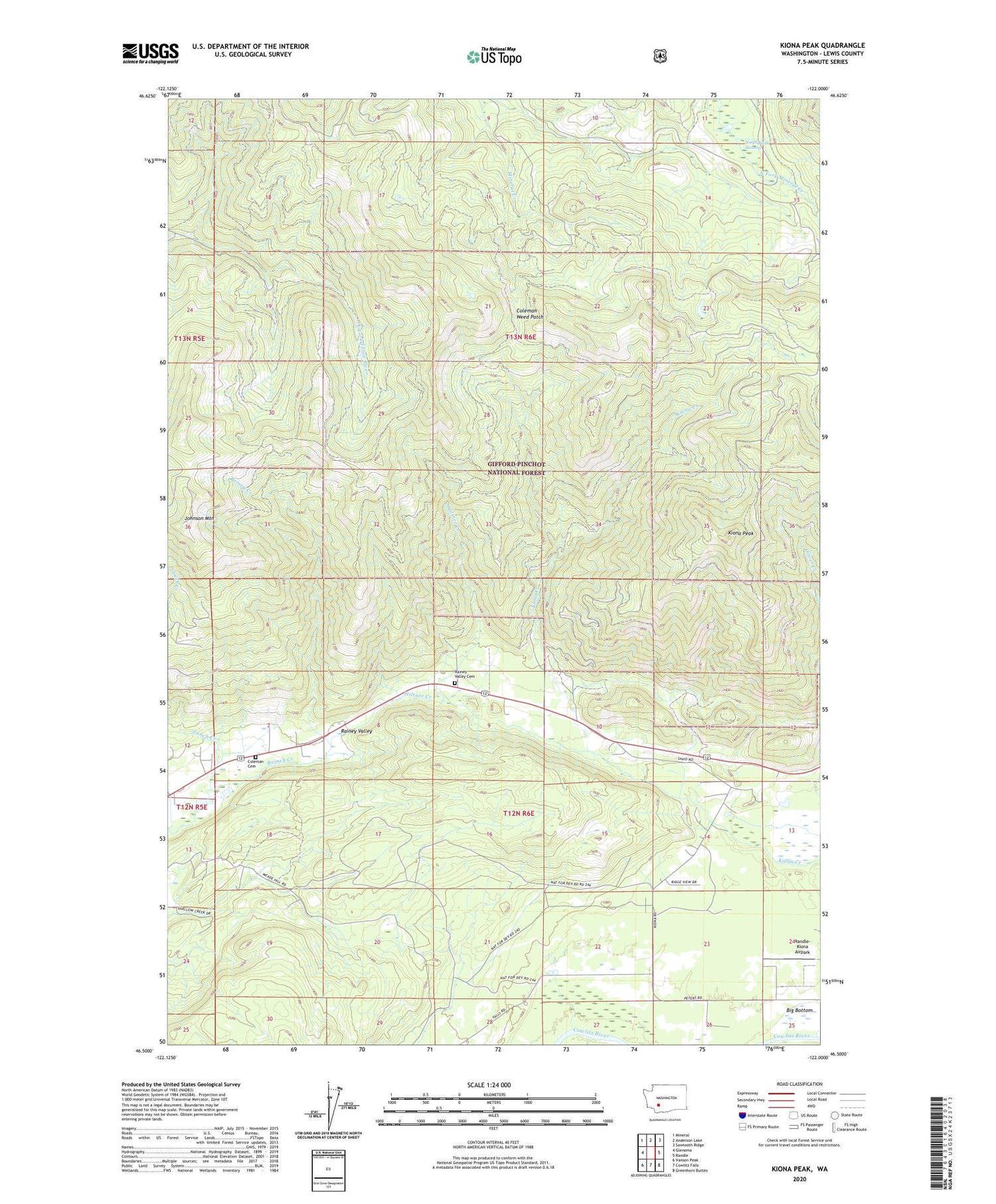 Kiona Peak Washington US Topo Map Image