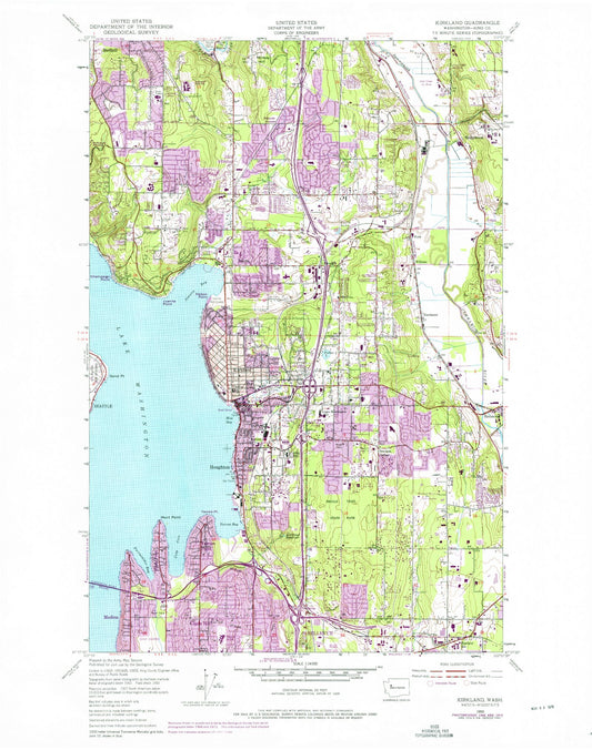 Classic USGS Kirkland Washington 7.5'x7.5' Topo Map Image