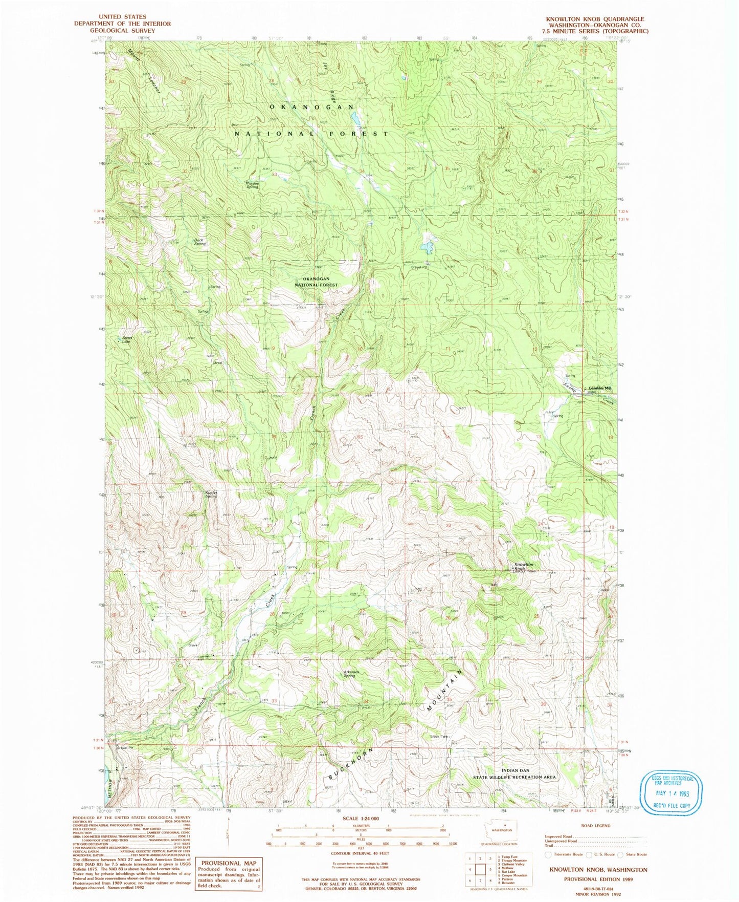Classic USGS Knowlton Knob Washington 7.5'x7.5' Topo Map Image