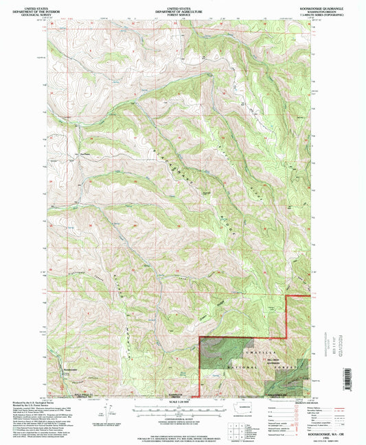 Classic USGS Kooskooskie Washington 7.5'x7.5' Topo Map Image