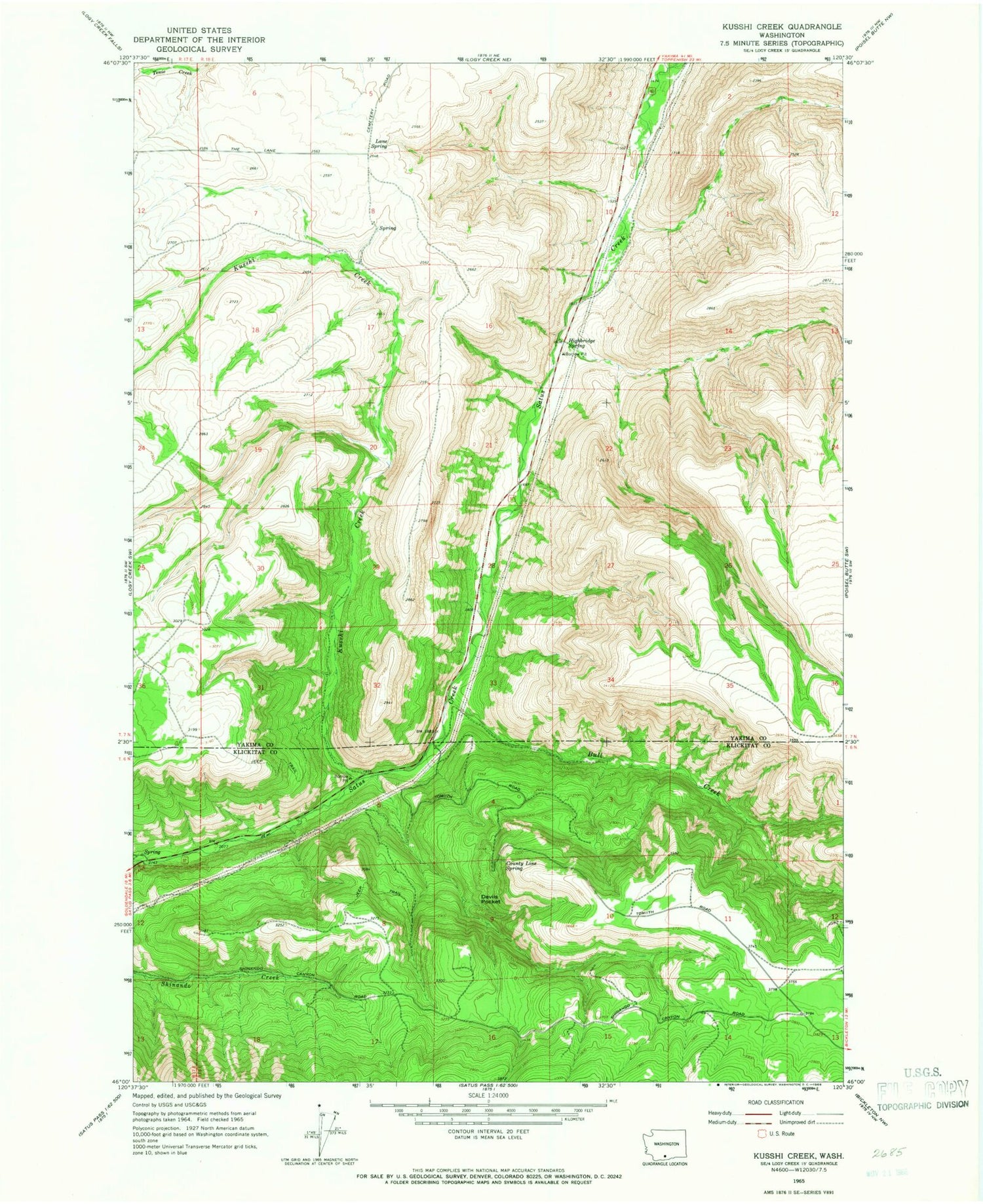 Classic USGS Kusshi Creek Washington 7.5'x7.5' Topo Map Image