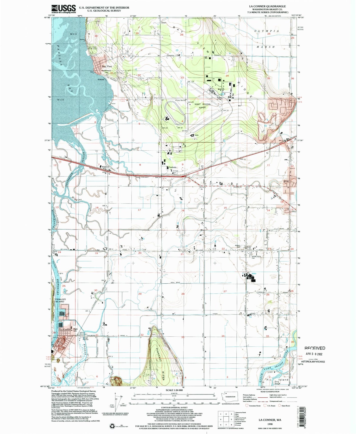 Classic USGS La Conner Washington 7.5'x7.5' Topo Map Image