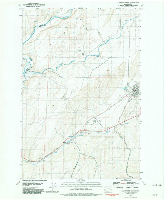 Classic USGS La Crosse West Washington 7.5'x7.5' Topo Map Image