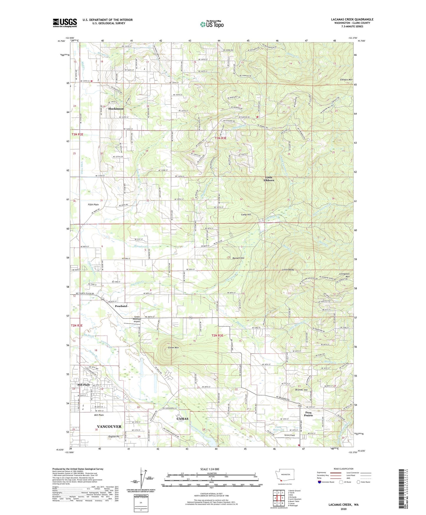 Lacamas Creek Washington US Topo Map Image