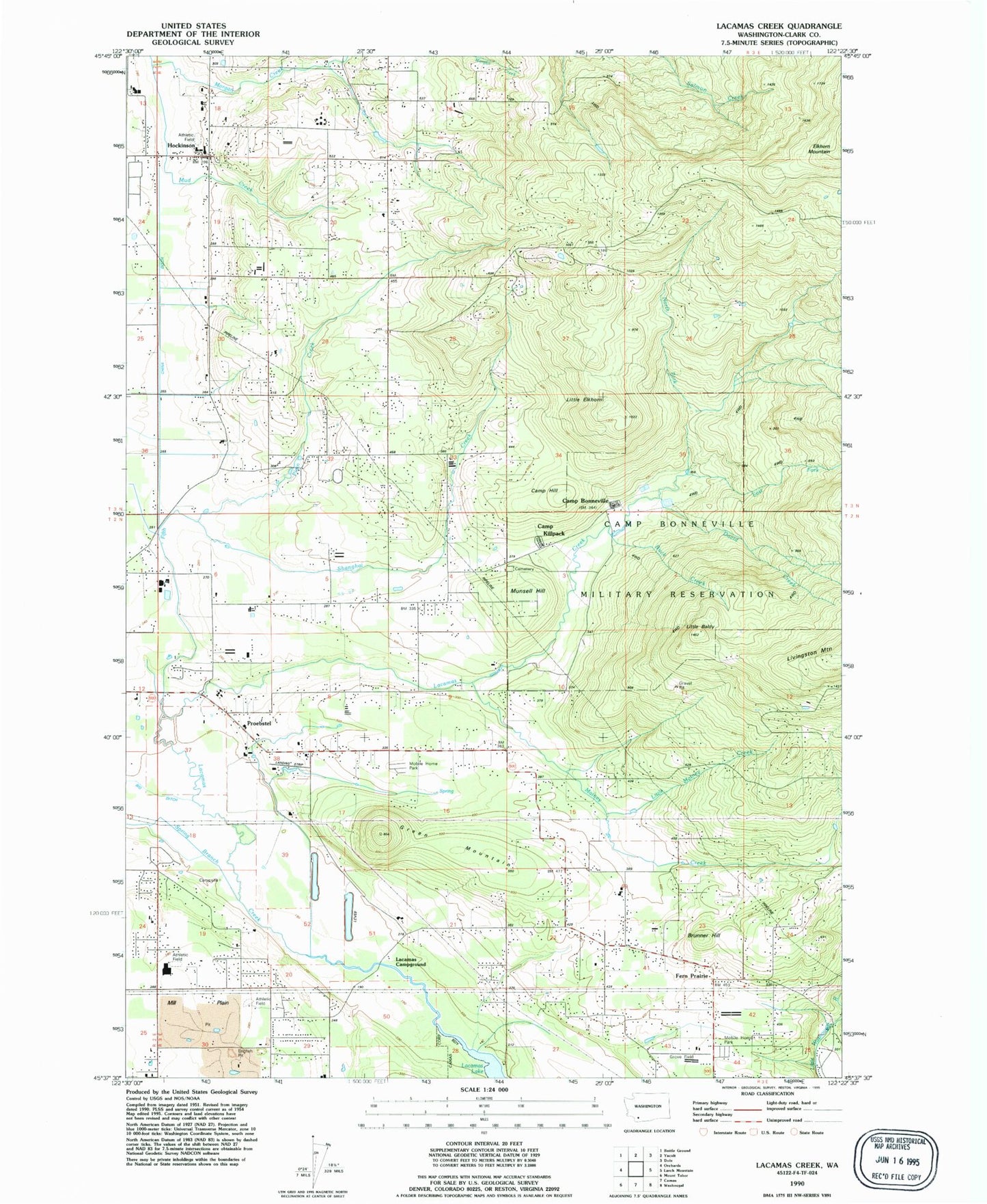 Classic USGS Lacamas Creek Washington 7.5'x7.5' Topo Map Image