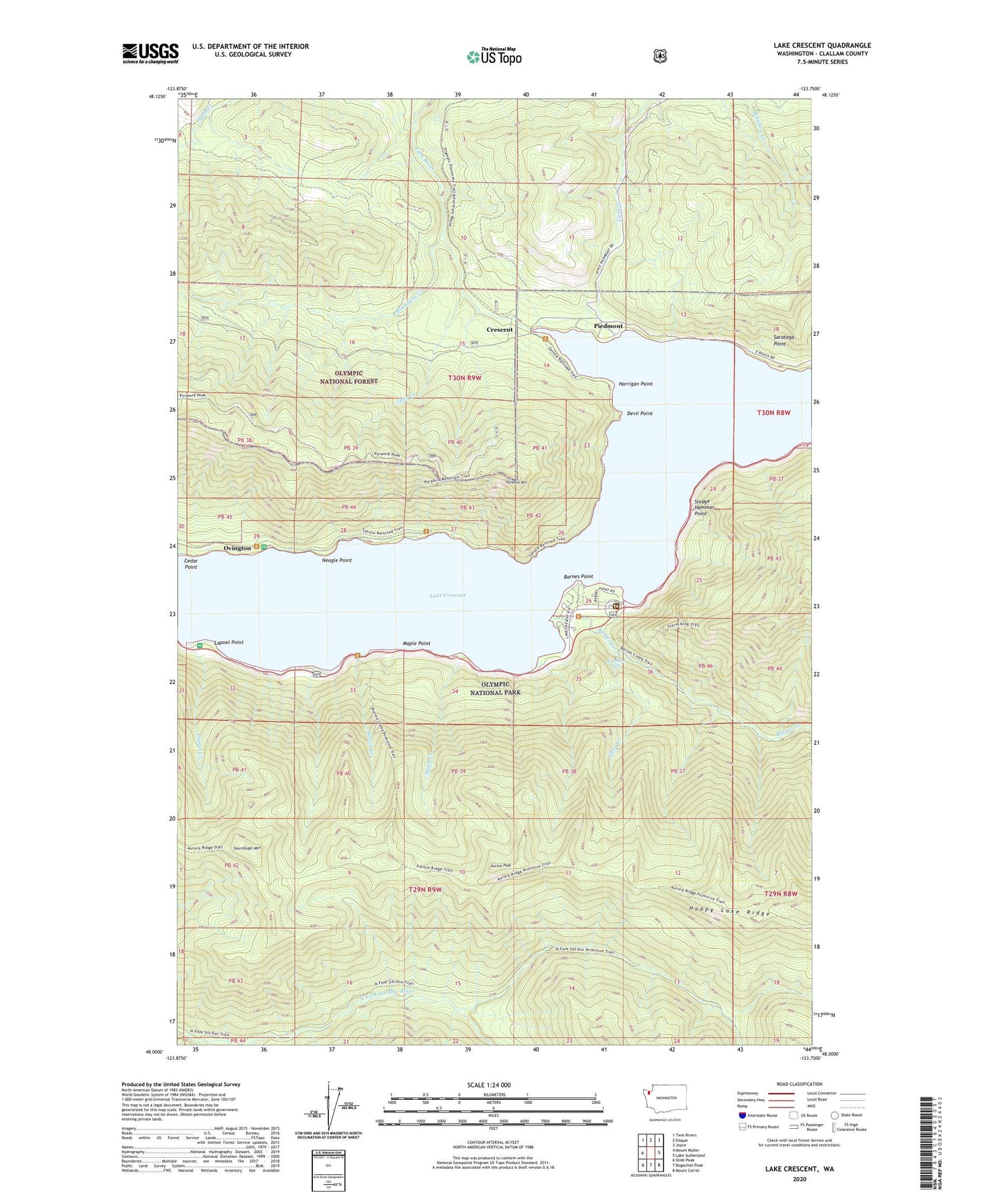Lake Crescent Washington US Topo Map Image