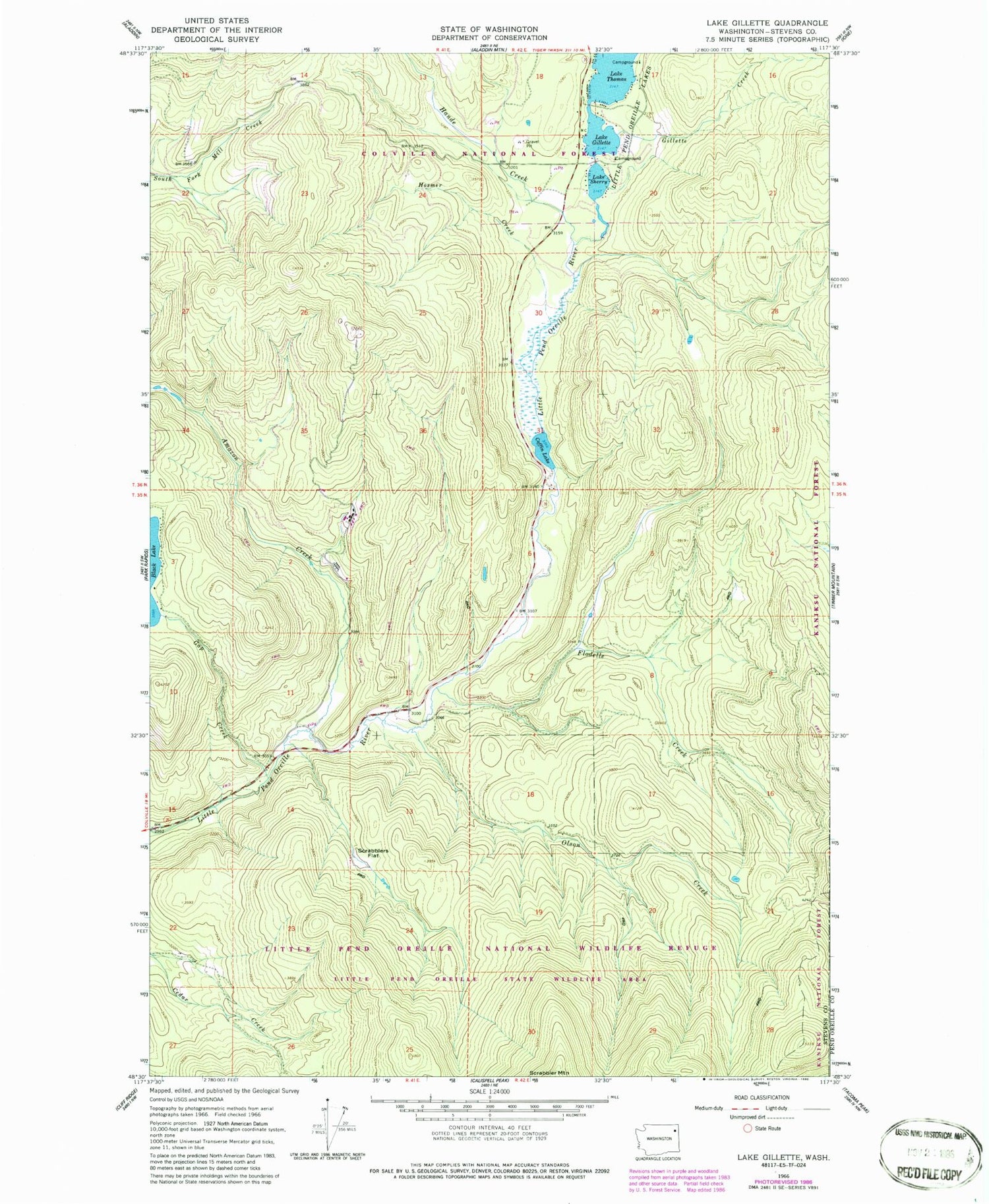 Classic USGS Lake Gillette Washington 7.5'x7.5' Topo Map Image